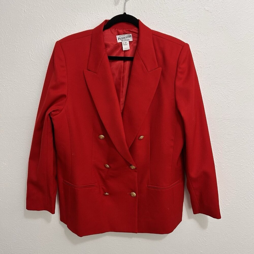 Pendleton Red Wool Structured Double-Breasted Blazer Jacket Gold Buttons Size‎ 8